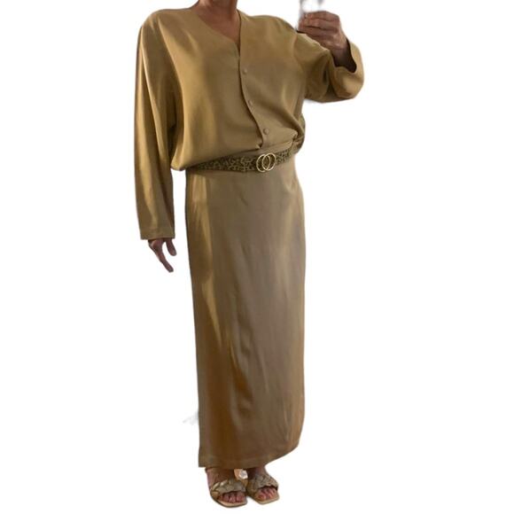 Eileen Fisher Tan Silk Maxi Skirt and Jacket Set - Picture 9 of 16